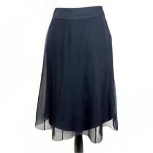 CHANEL BLACK LAYERED CHIFFON CC BUTTONS SILK  SKIRT SIZE 38